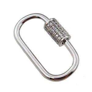 copper Carabiner Clasp paved zircon, platinum plated, approx 17-30mm [FN20641]