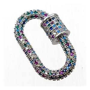 copper Carabiner Clasp paved zircon, platinum plated, approx 17-30mm [FN20649]