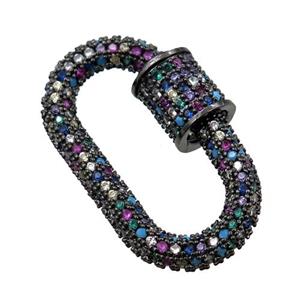 copper Carabiner Clasp paved zircon, black plated, approx 17-30mm [FN20651]