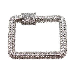 copper Carabiner Clasp paved zircon, platinum plated, approx 22-28mm [FN20653]