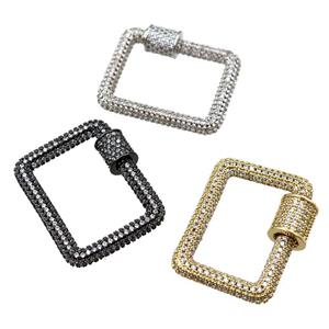 copper Carabiner Clasp paved zircon, rectangle, mixed, approx 22-28mm [FN20656]
