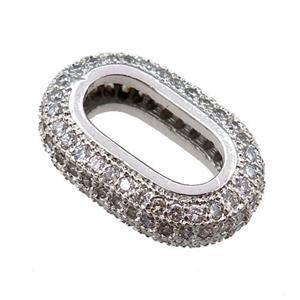 copper Carabiner connector paved zircon, platinum plated, approx 13-18mm [FN20661]
