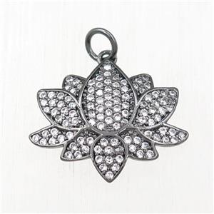 copper lotus pendant pave zircon, black plated, approx 18-20mm [FN20672]