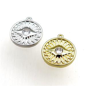 copper circle pendant pave zircon, eye, mixed, approx 14mm dia [FN20681]