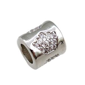 copper tube beads pave zircon, crown, platinum plated, approx 7-8mm, 4mm hole [FN20685]