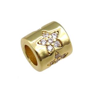 copper tube beads pave zircon, star, gold plated, approx 7-8mm, 4mm hole [FN20689]
