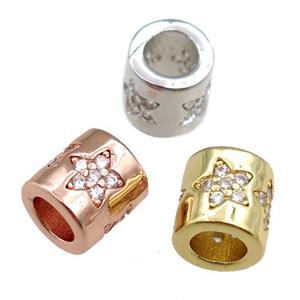 copper column beads pave zircon, star, mixed, approx 7-8mm, 4mm hole [FN20691]