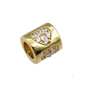 copper tube beads pave zircon, heart, gold plated, approx 7-8mm, 4mm hole [FN20697]