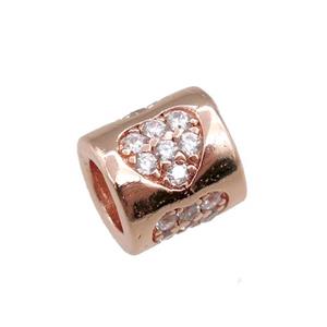 copper tube beads pave zircon, heart, rose gold, approx 7-8mm, 4mm hole [FN20698]