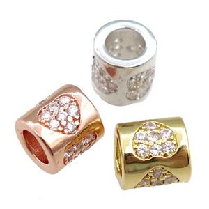 copper tube beads pave zircon, heart, mixed, approx 7-8mm, 4mm hole [FN20699]