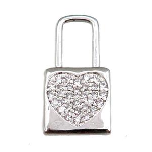 copper lock pendant pave zircon, platinum plated, approx 12-24mm [FN20700]
