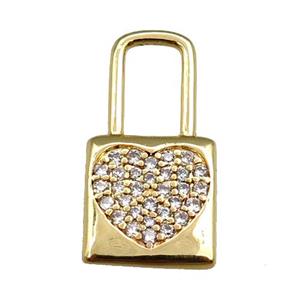 copper lock pendant pave zircon, gold plated, approx 12-24mm [FN20701]