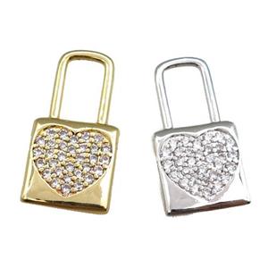 copper lock pendant pave zircon, mixed, approx 12-24mm [FN20702]
