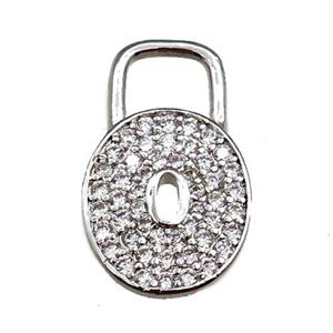 copper lock pendant pave zircon, platinum plated, approx 15-25mm [FN20703]