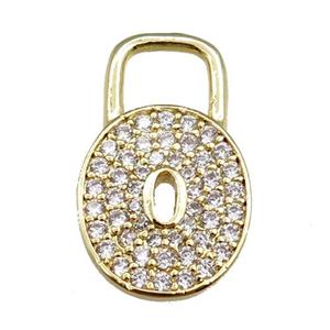 copper lock pendant pave zircon, gold plated, approx 15-25mm [FN20704]