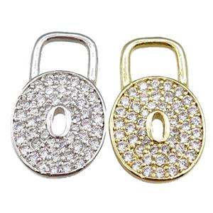 copper lock pendant pave zircon, mixed, approx 15-25mm [FN20705]