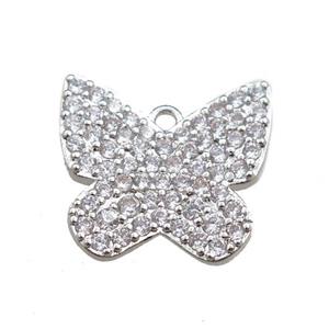 copper butterfly pendant pave zircon, platinum plated, approx 14mm [FN20709]