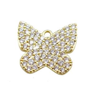 copper butterfly pendant pave zircon, gold plated, approx 14mm [FN20710]
