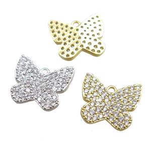 copper butterfly pendant pave zircon, mixed, approx 14mm [FN20711]