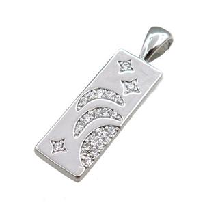 copper rectangle pendant pave zircon, platinum plated, approx 10-32mm [FN20715]