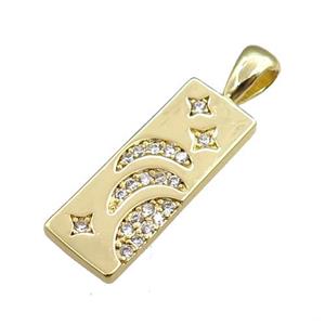 copper rectangle pendant pave zircon, gold plated, approx 10-32mm [FN20716]