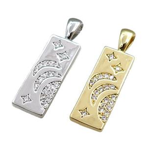 copper rectangle pendant pave zircon, mixed, approx 10-32mm [FN20717]
