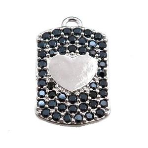 copper rectangle pendant pave zircon, heart, platinum plated, approx 12-16mm [FN20722]