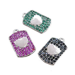 copper rectangle pendant pave zircon, heart, mixed, approx 12-16mm [FN20723]