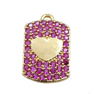 copper rectangle pendant pave hotpink zircon, heart, gold plated, approx 12-16mm [FN20724]