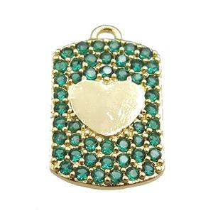 copper rectangle pendant pave green zircon, heart, gold plated, approx 12-16mm [FN20725]