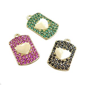 copper rectangle pendant pave zircon, heart, mixed, gold plated, approx 12-16mm [FN20727]