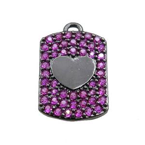 copper rectangle pendant pave hotpink zircon, heart, black plated, approx 12-16mm [FN20728]