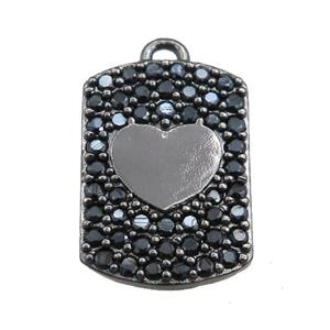 copper rectangle pendant pave black zircon, heart, black plated, approx 12-16mm [FN20730]