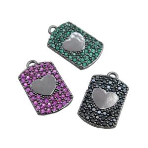 copper rectangle pendant pave zircon, mixed, heart, black plated, approx 12-16mm [FN20731]