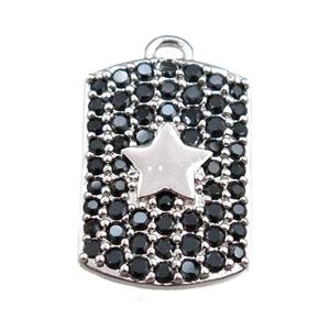 copper rectangle pendant pave black zircon, star, platinum plated, approx 12-16mm [FN20732]