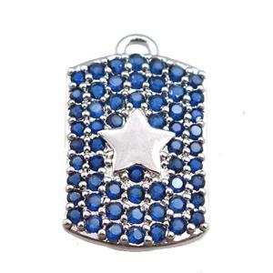 copper rectangle pendant pave blue zircon, star, platinum plated, approx 12-16mm [FN20733]