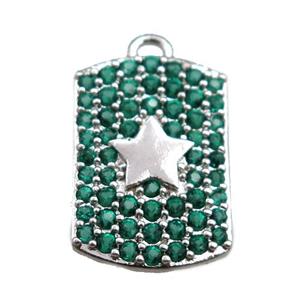 copper rectangle pendant pave green zircon, star, platinum plated, approx 12-16mm [FN20735]