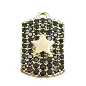 copper rectangle pendant pave black zircon, star, gold plated, approx 12-16mm [FN20737]