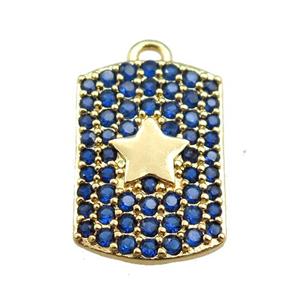 copper rectangle pendant pave blue zircon, star, gold plated, approx 12-16mm [FN20738]