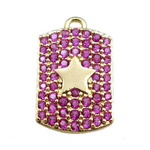 copper rectangle pendant pave hotpink zircon, star, gold plated, approx 12-16mm [FN20739]