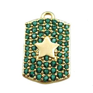 copper rectangle pendant pave green zircon, star, gold plated, approx 12-16mm [FN20740]