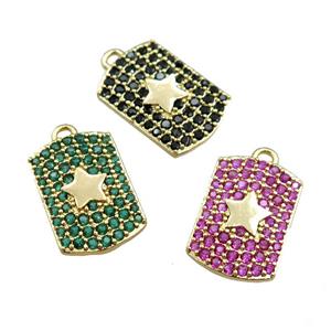 copper rectangle pendant pave zircon, star, mixed, gold plated, approx 12-16mm [FN20741]