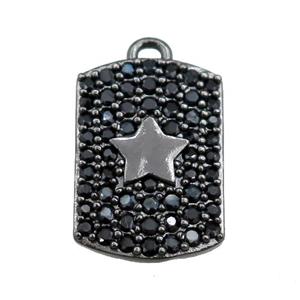 copper rectangle pendant pave black zircon, star, black plated, approx 12-16mm [FN20742]