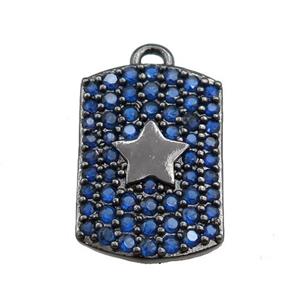 copper rectangle pendant pave blue zircon, star, black plated, approx 12-16mm [FN20743]