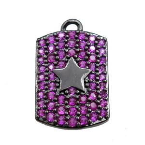 copper rectangle pendant pave hotpink zircon, star, black plated, approx 12-16mm [FN20744]