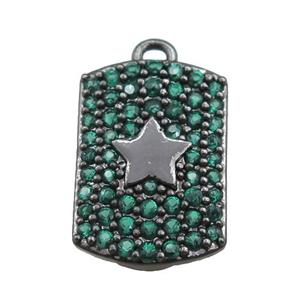 copper rectangle pendant pave green zircon, star, black plated, approx 12-16mm [FN20745]