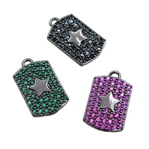 copper rectangle pendant pave zircon, mixed, star, black plated, approx 12-16mm [FN20746]