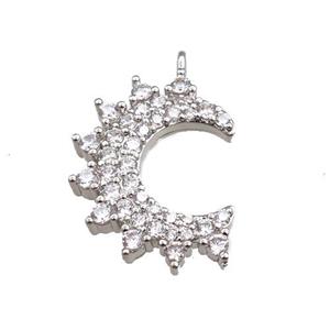 copper moon pendant pave zircon, platinum plated, approx 16-20mm [FN20747]