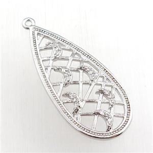 copper teardrop pendant pave zircon, platinum plated, approx 15-34mm [FN20750]