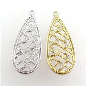 copper teardrop pendant pave zircon, moon, mixed, approx 15-34mm [FN20752]